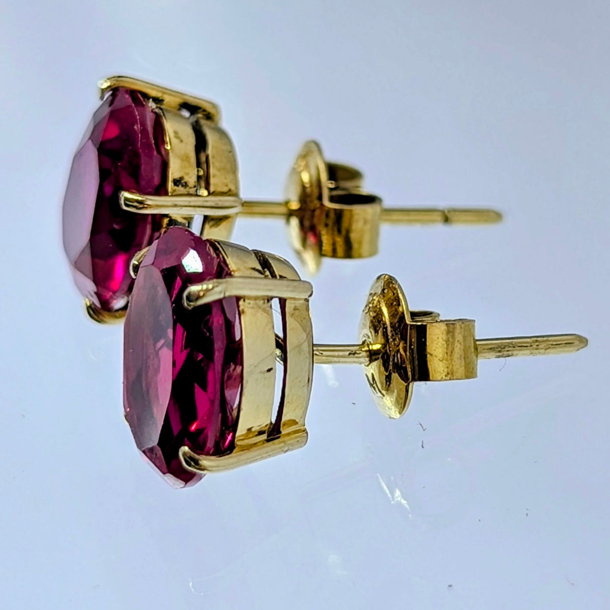 3 Carat Oval Ruby Stud Earrings in 14K Yellow Gold