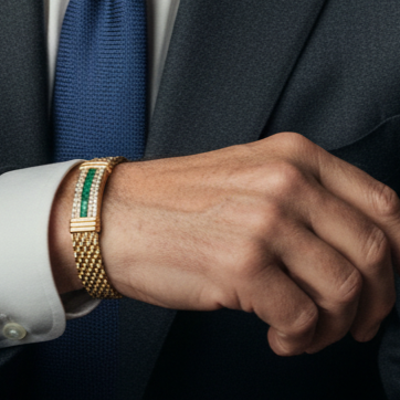Elegant 14K Yellow Gold Diamond and Emerald Bracelet