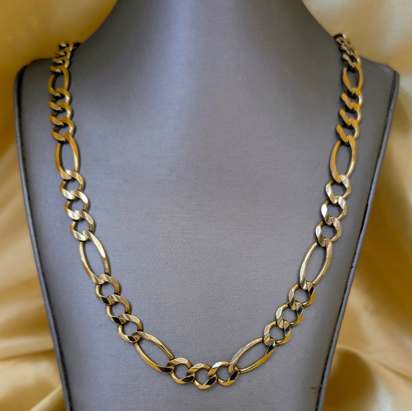 10K Yellow Gold Figaro Link Chain – 9.8mm, 24 Inch (46.4g)