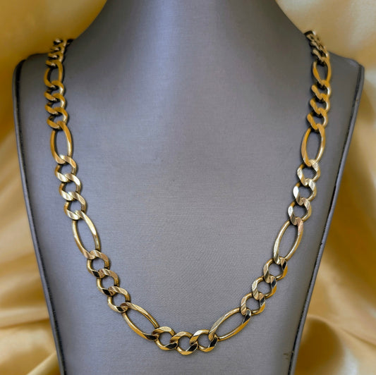 10K Yellow Gold Figaro Link Chain – 9.8mm, 24 Inch (46.4g)