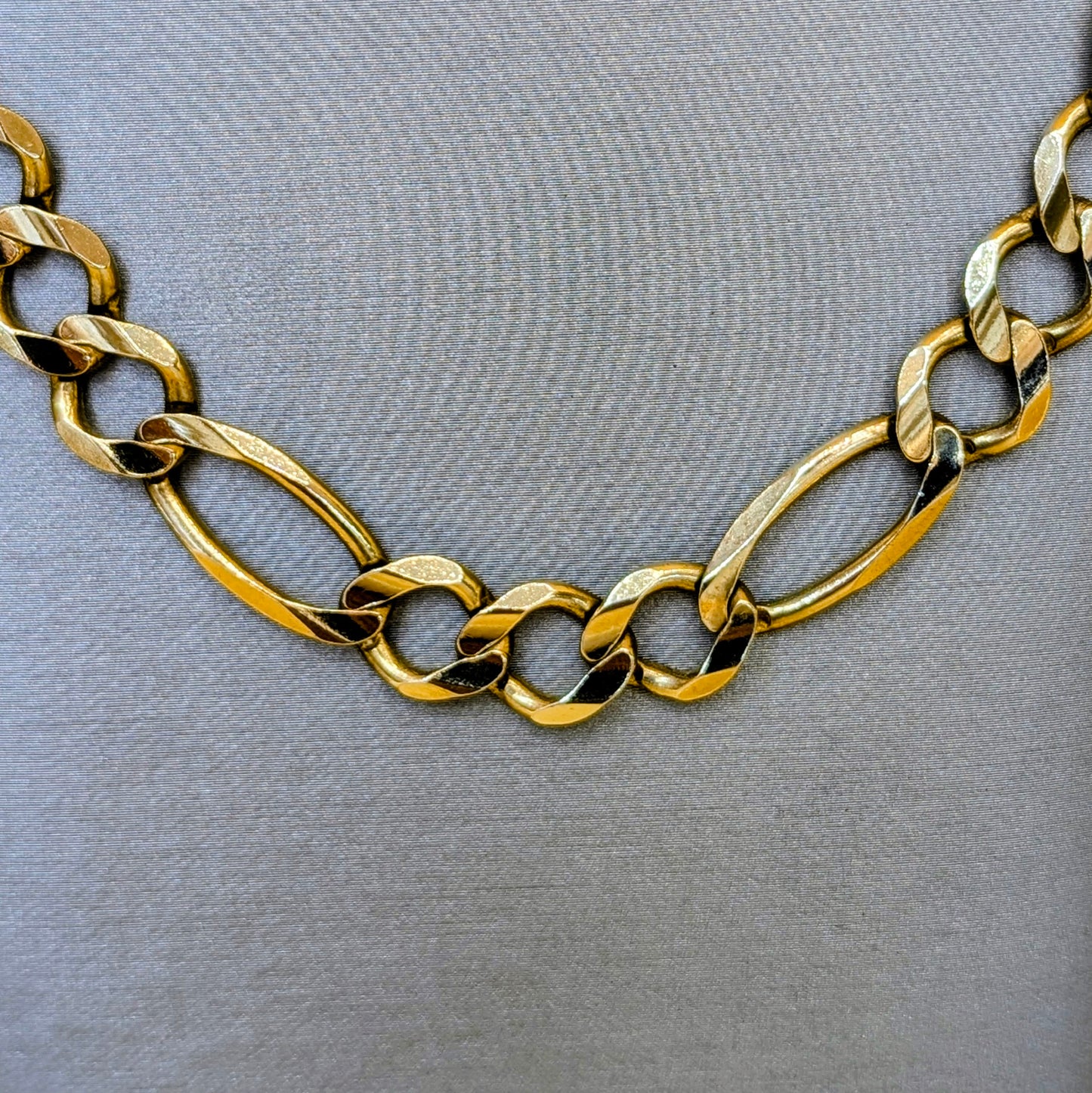 10K Yellow Gold Figaro Link Chain – 9.8mm, 24 Inch (46.4g)