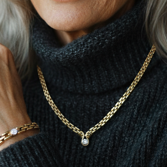 14K YELLOW GOLD PANTHER LINK DIAMOND NECKLACE