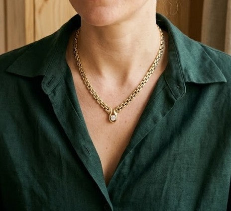 14K YELLOW GOLD PANTHER LINK DIAMOND NECKLACE