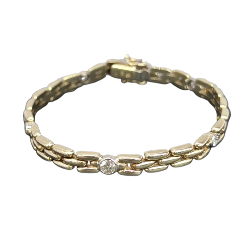 14K Yellow Gold Panther Link Diamond Bracelet