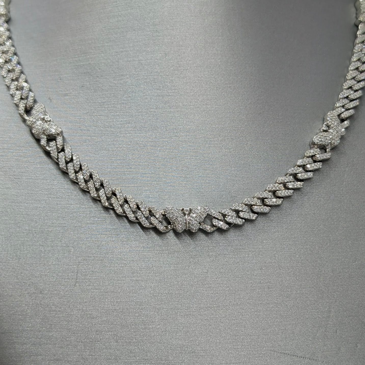 10K White Gold Diamond Cuban Butterfly Chain – 16" / 35.8g