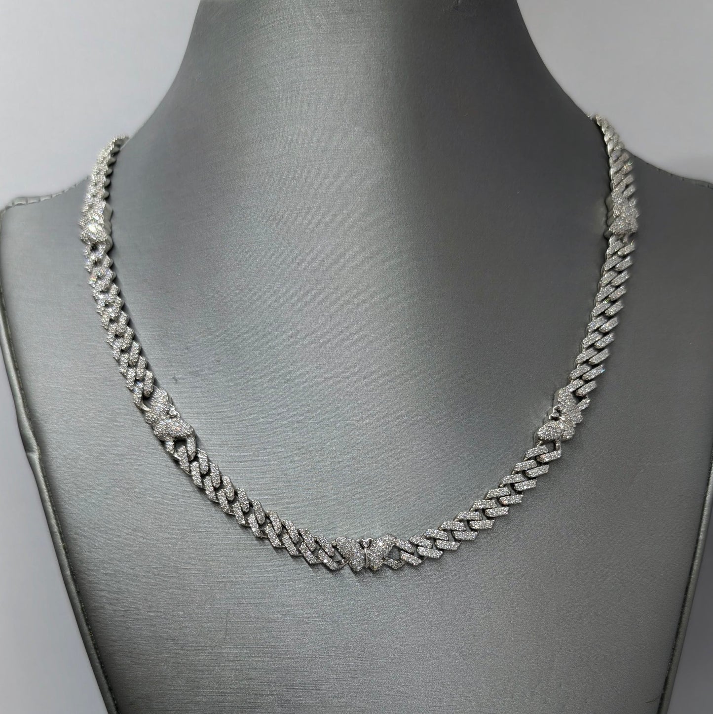 10K White Gold Diamond Cuban Butterfly Chain – 16" / 35.8g