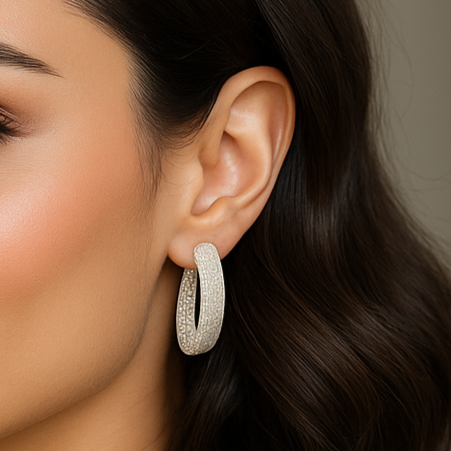 14K White Gold Diamond Pavé Hoop Earrings