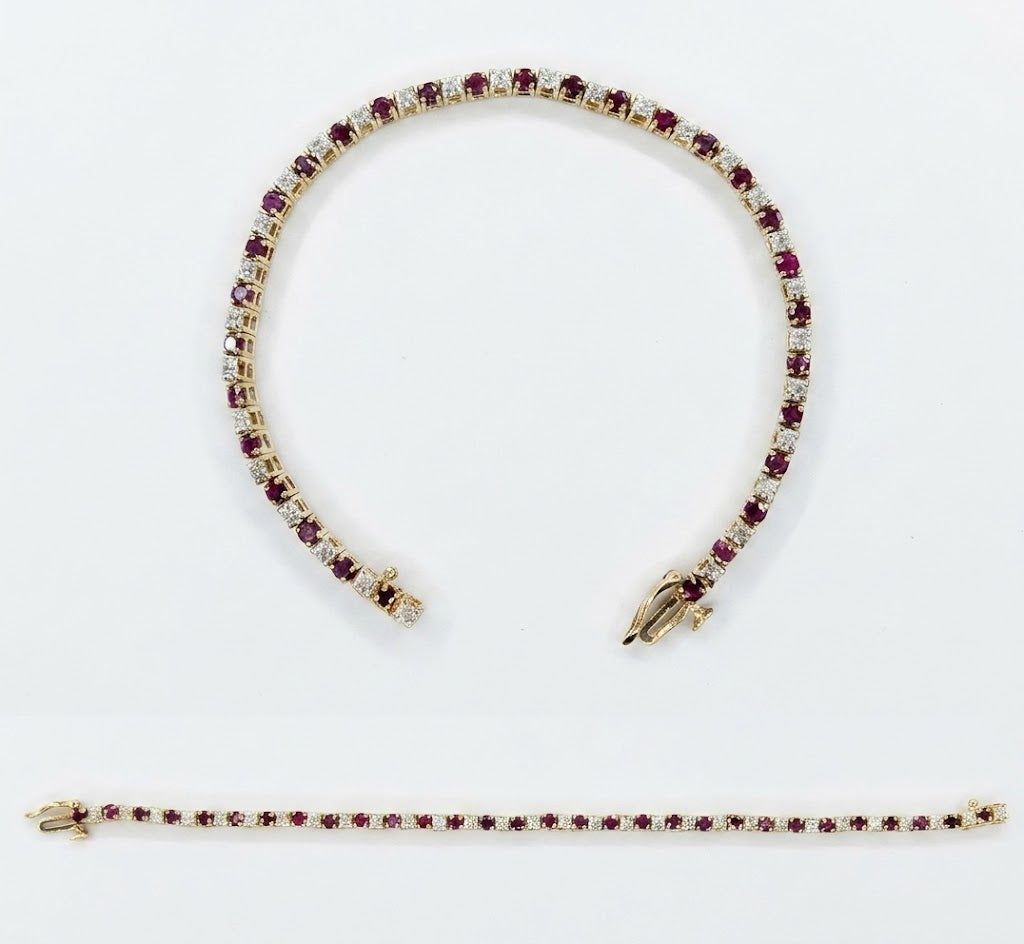 10K Yellow Gold Diamond & Ruby Bracelet – 8.9g