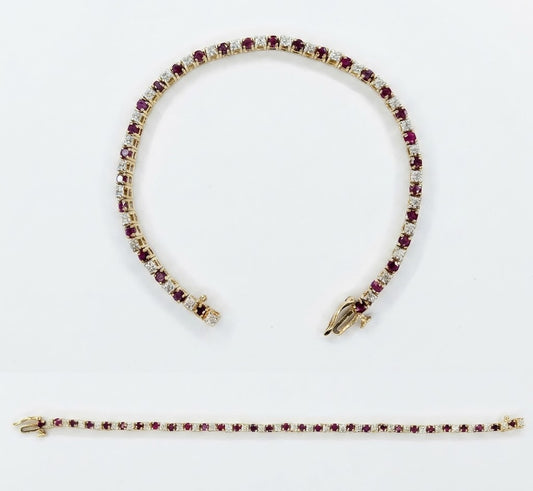10K Yellow Gold Diamond & Ruby Bracelet – 8.9g