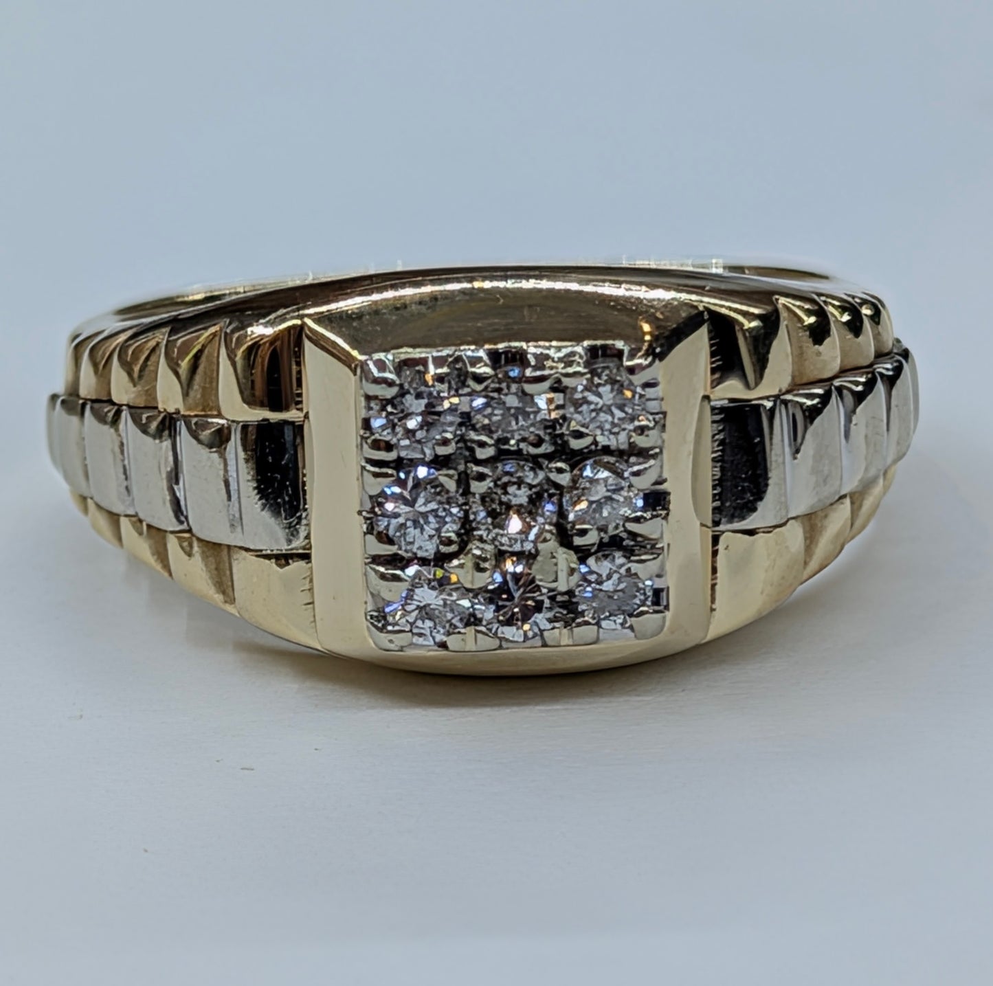 14K Yellow Gold Diamond Cluster Men's Ring — Watch Band Style | 10.6g | Size 12