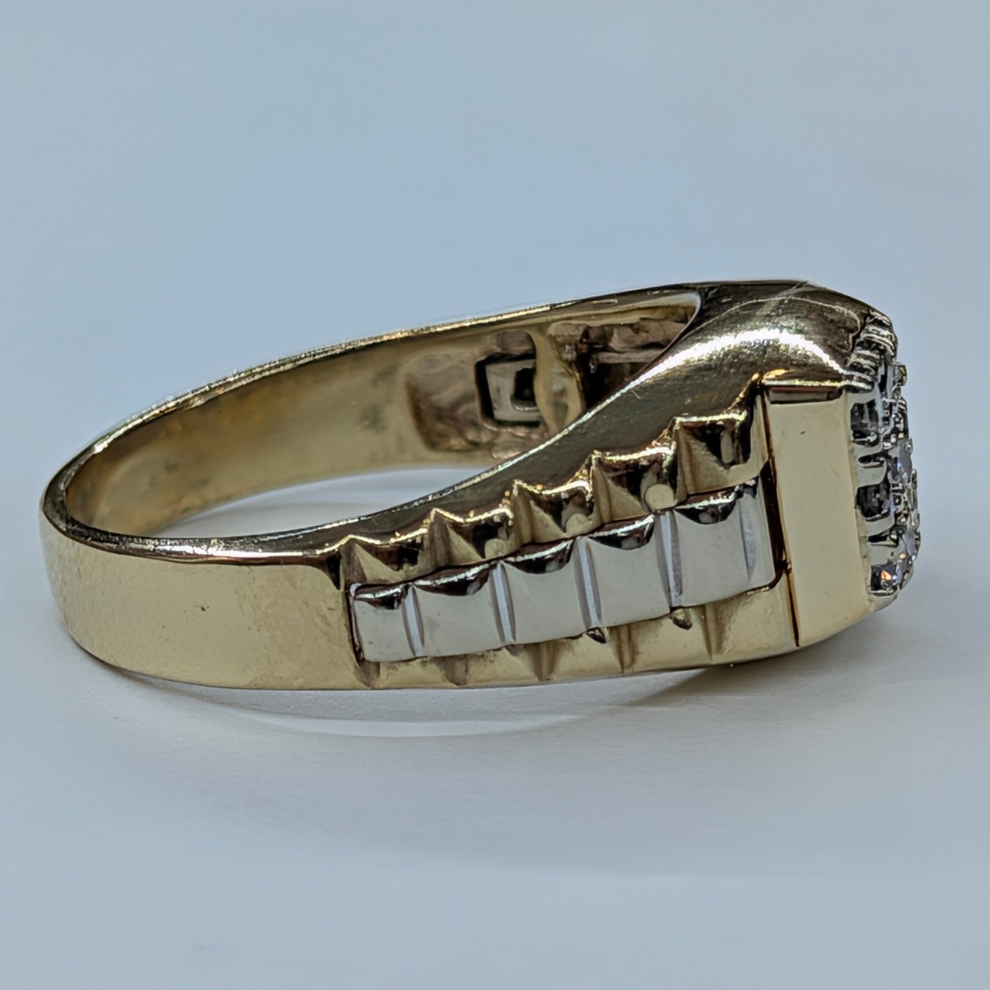 14K Yellow Gold Diamond Cluster Men's Ring — Watch Band Style | 10.6g | Size 12