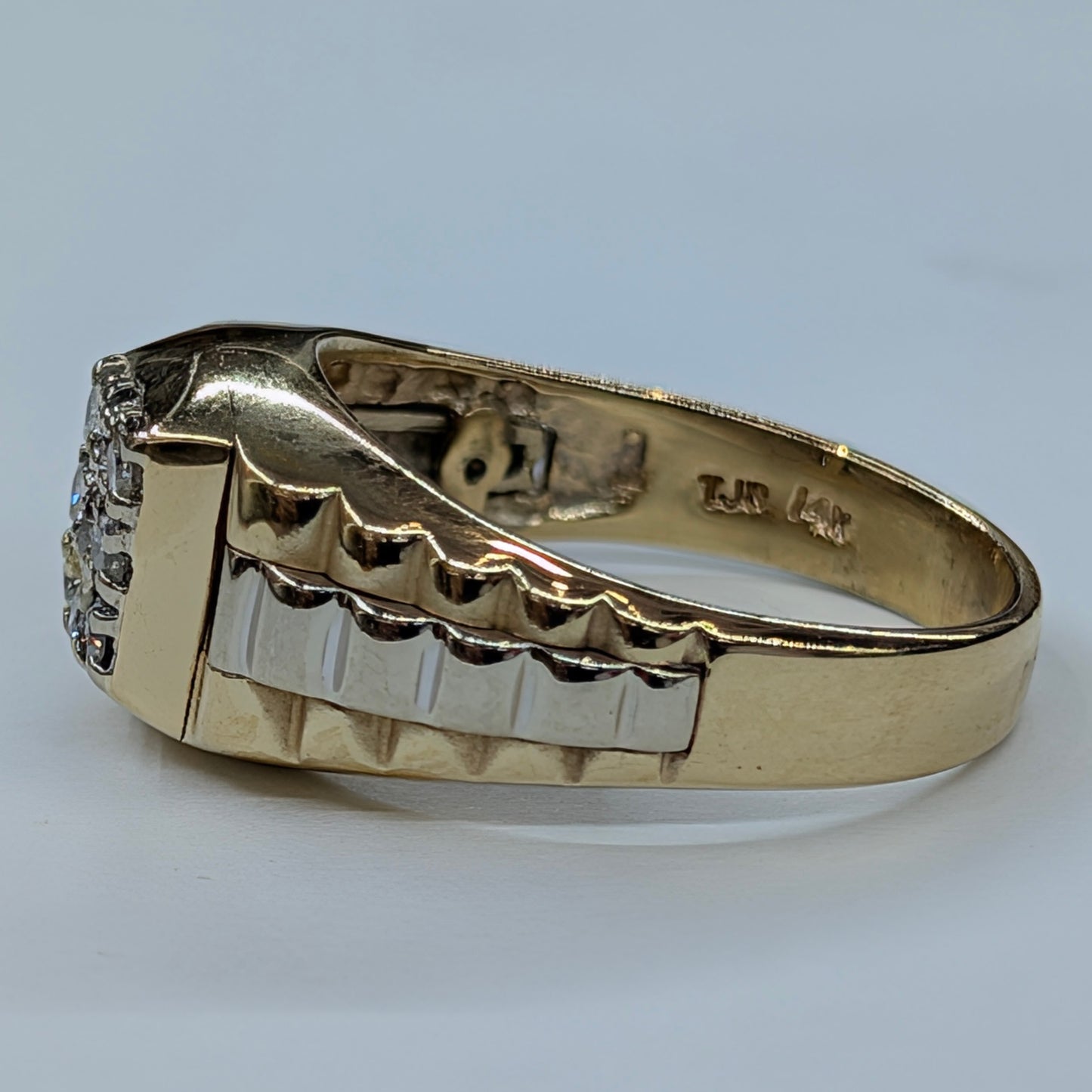 14K Yellow Gold Diamond Cluster Men's Ring — Watch Band Style | 10.6g | Size 12