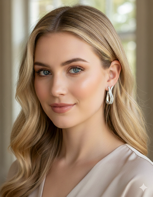 14K White Gold Diamond Twisted Hoop Earrings