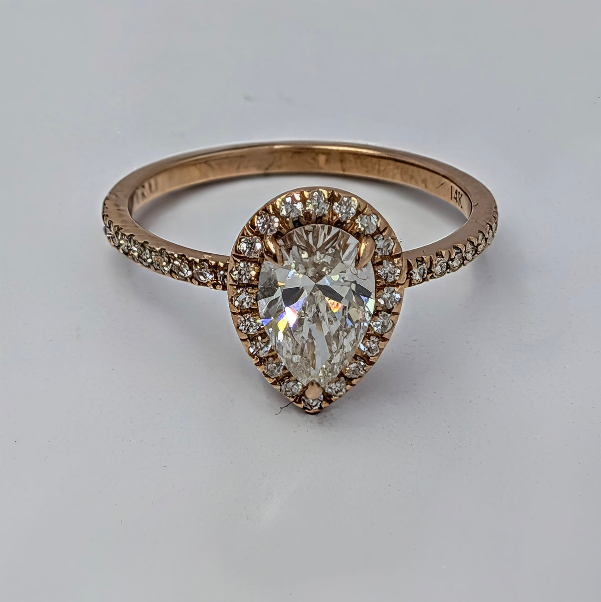 14K Rose Gold Pear Lab Diamond Halo Engagement Ring – 1.5 CT Center | 2 CTW | Size 8