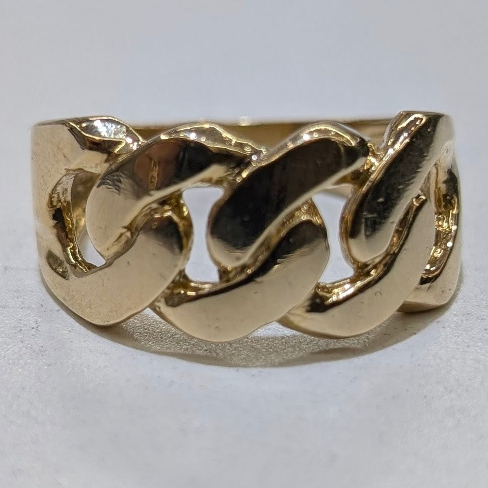 14K Yellow Gold Cuban Link Statement Ring - 10g - Size 10