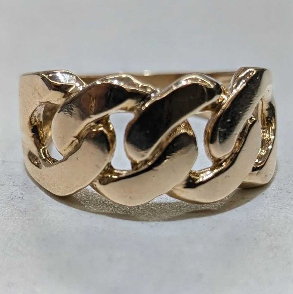 14K Yellow Gold Cuban Link Statement Ring - 10g - Size 10