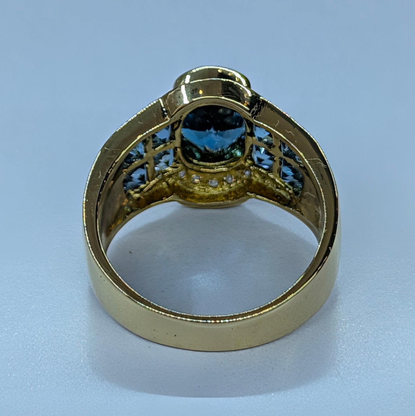 18K Yellow Gold Diamond & London Blue Topaz Ring | Size 7.5