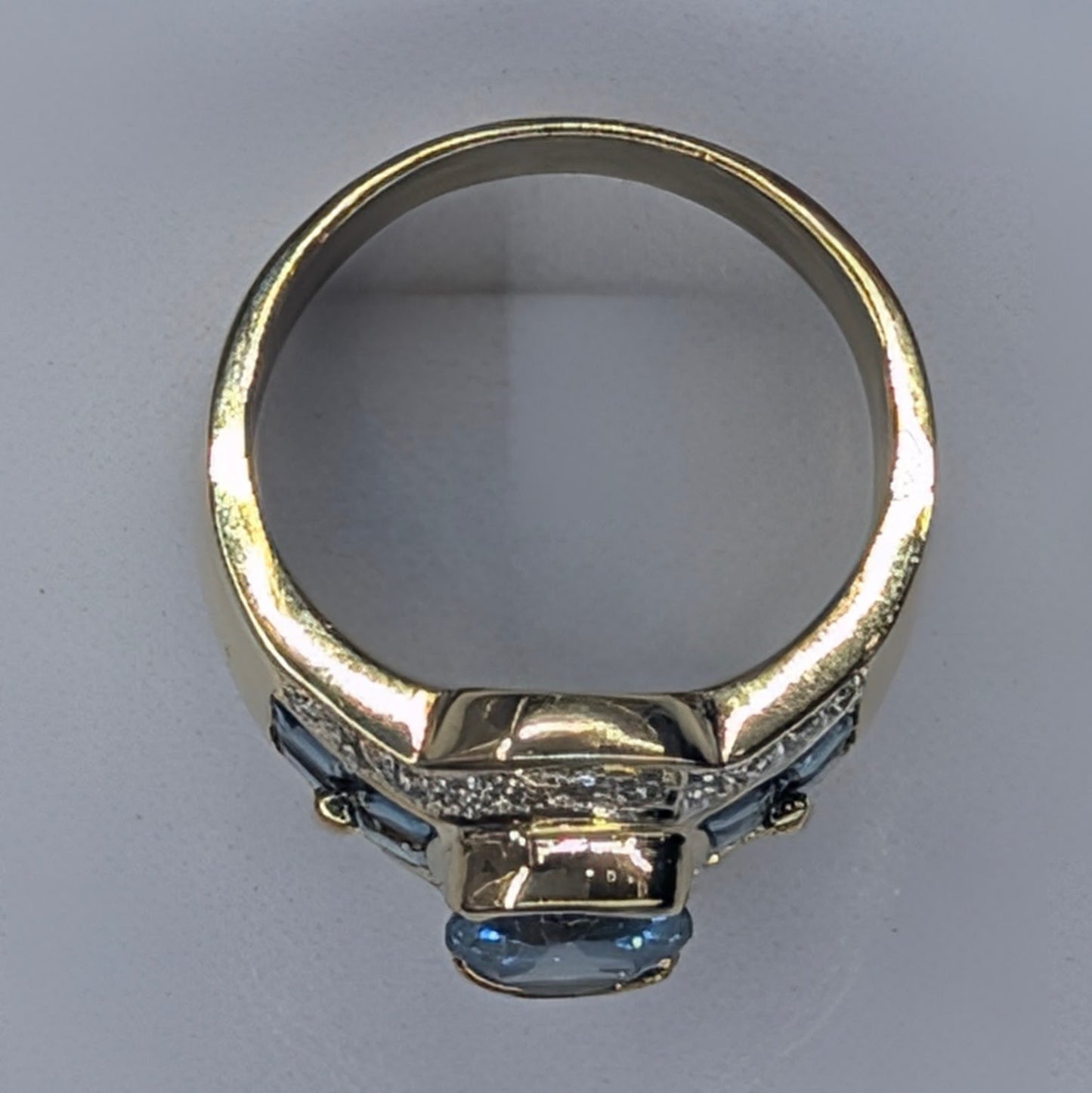 18K Yellow Gold Diamond & London Blue Topaz Ring | Size 7.5