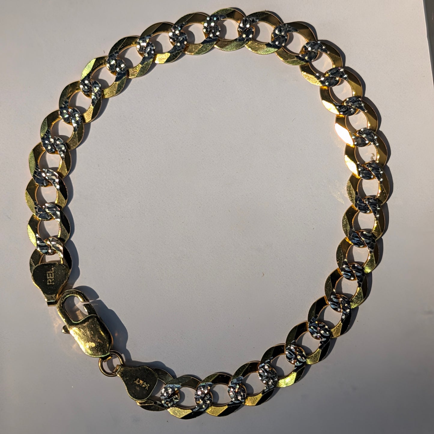 14K Two-Tone Diamond Cut Curb Link Bracelet | 8.5" | 8.25MM | 14g