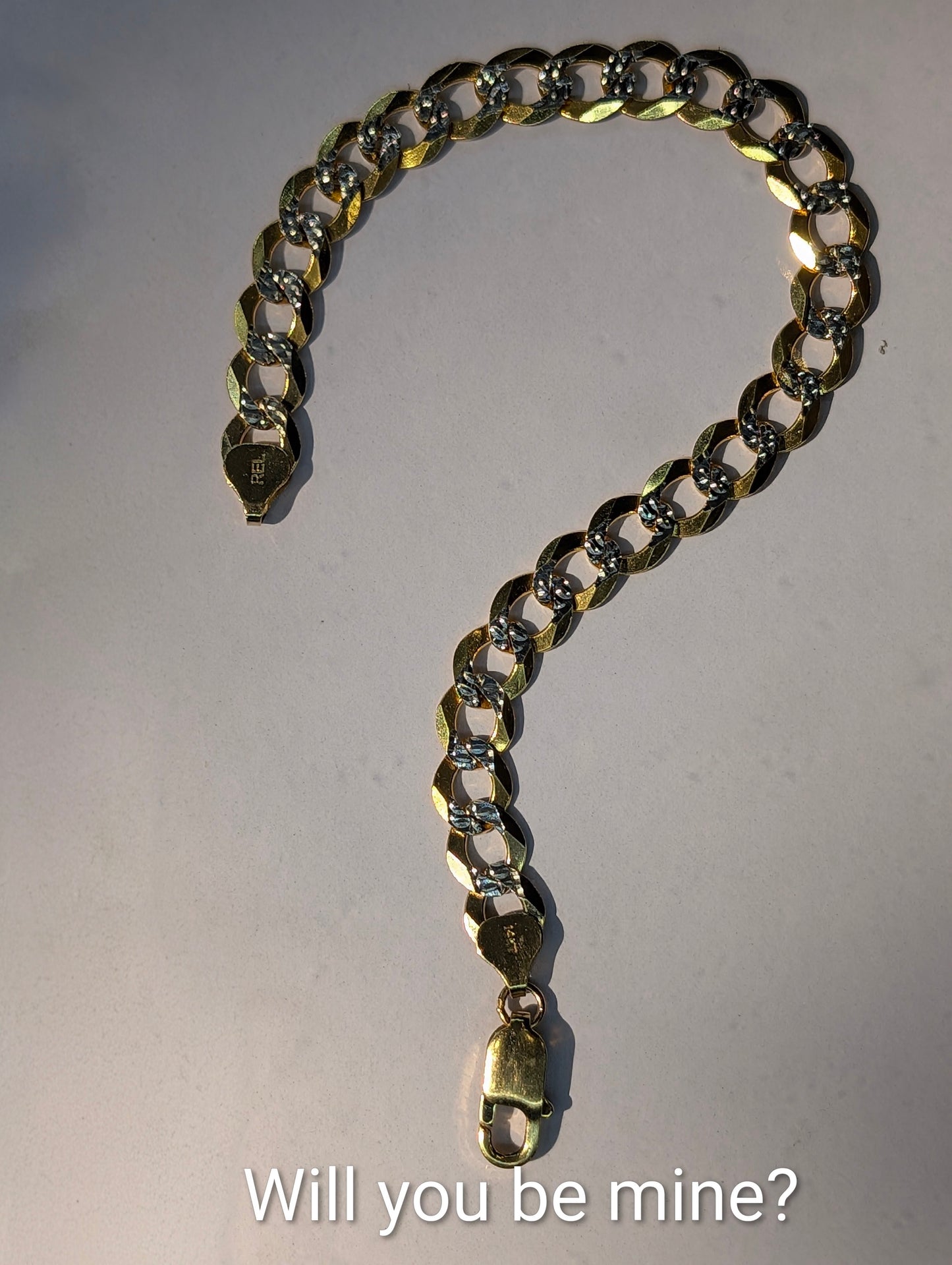 14K Two-Tone Diamond Cut Curb Link Bracelet | 8.5" | 8.25MM | 14g