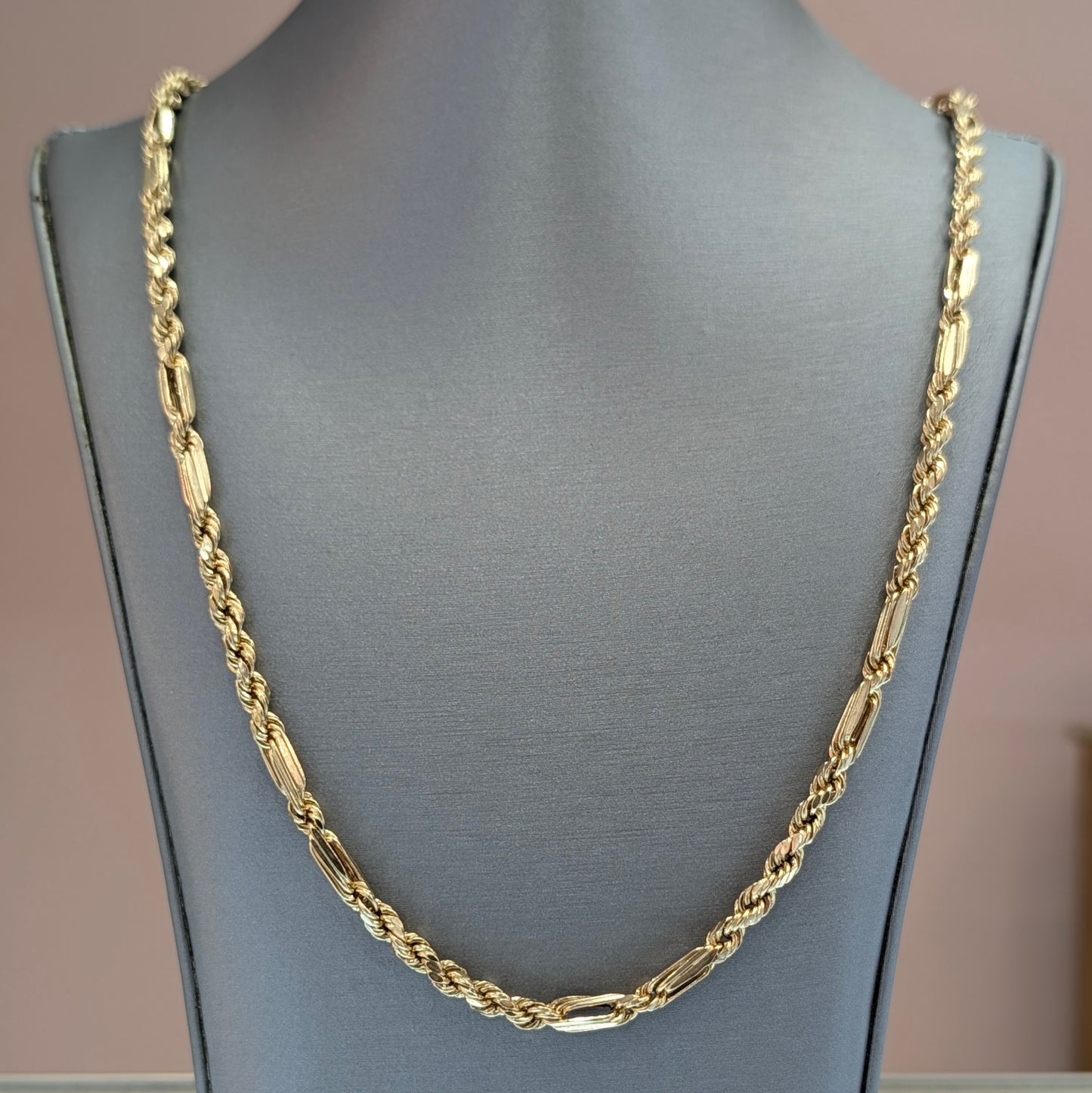 10K Gold Rope & Figaro Bar Chain Necklace