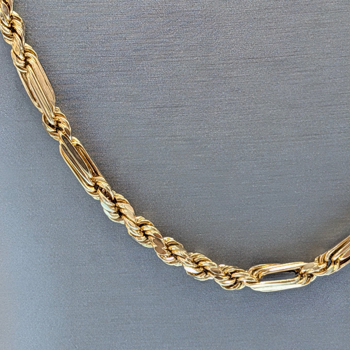 10K Gold Rope & Figaro Bar Chain Necklace