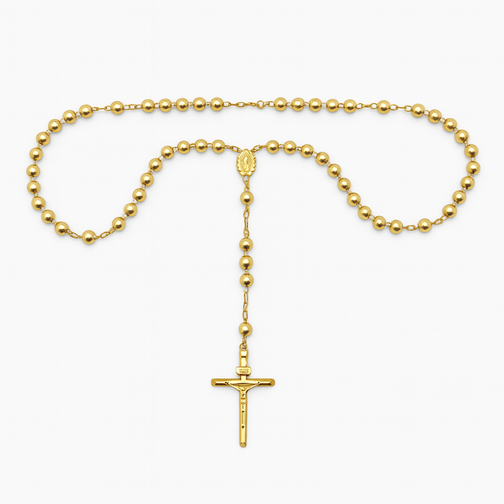 10K Yellow Gold Rosary Necklace | 6mm Beads | 20 Inch | Crucifix Pendant | 17.9g