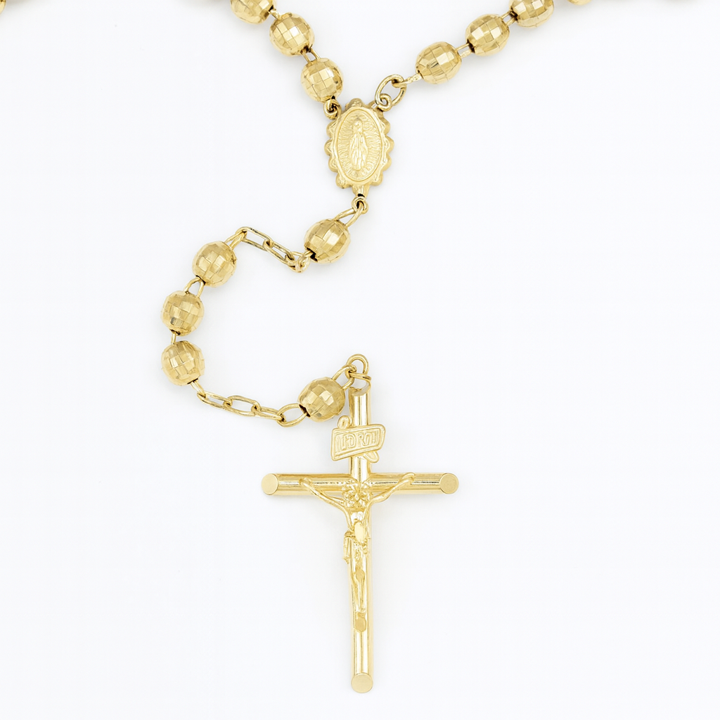 10K Yellow Gold Rosary Necklace | 6mm Beads | 20 Inch | Crucifix Pendant | 17.9g