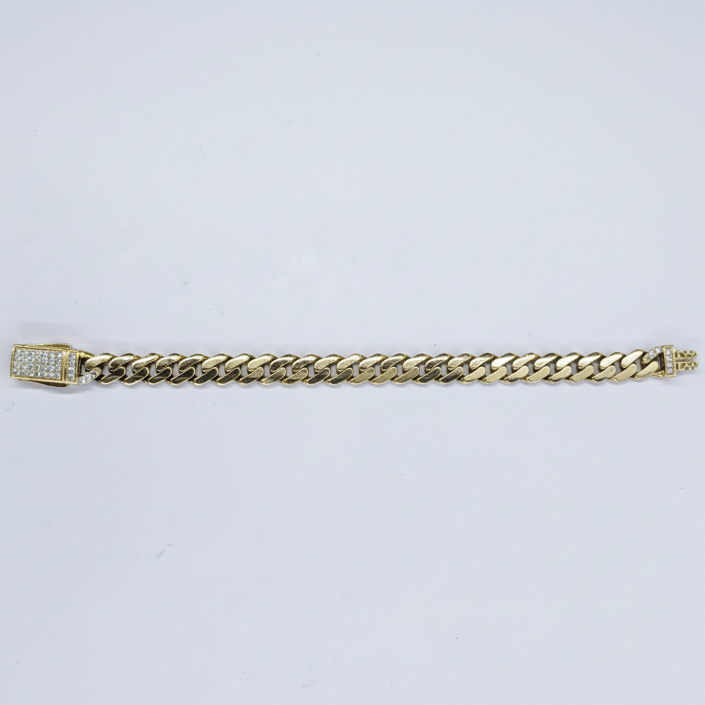 14K Yellow Gold CZ Cuban Link Bracelet 8mm | 10.8g