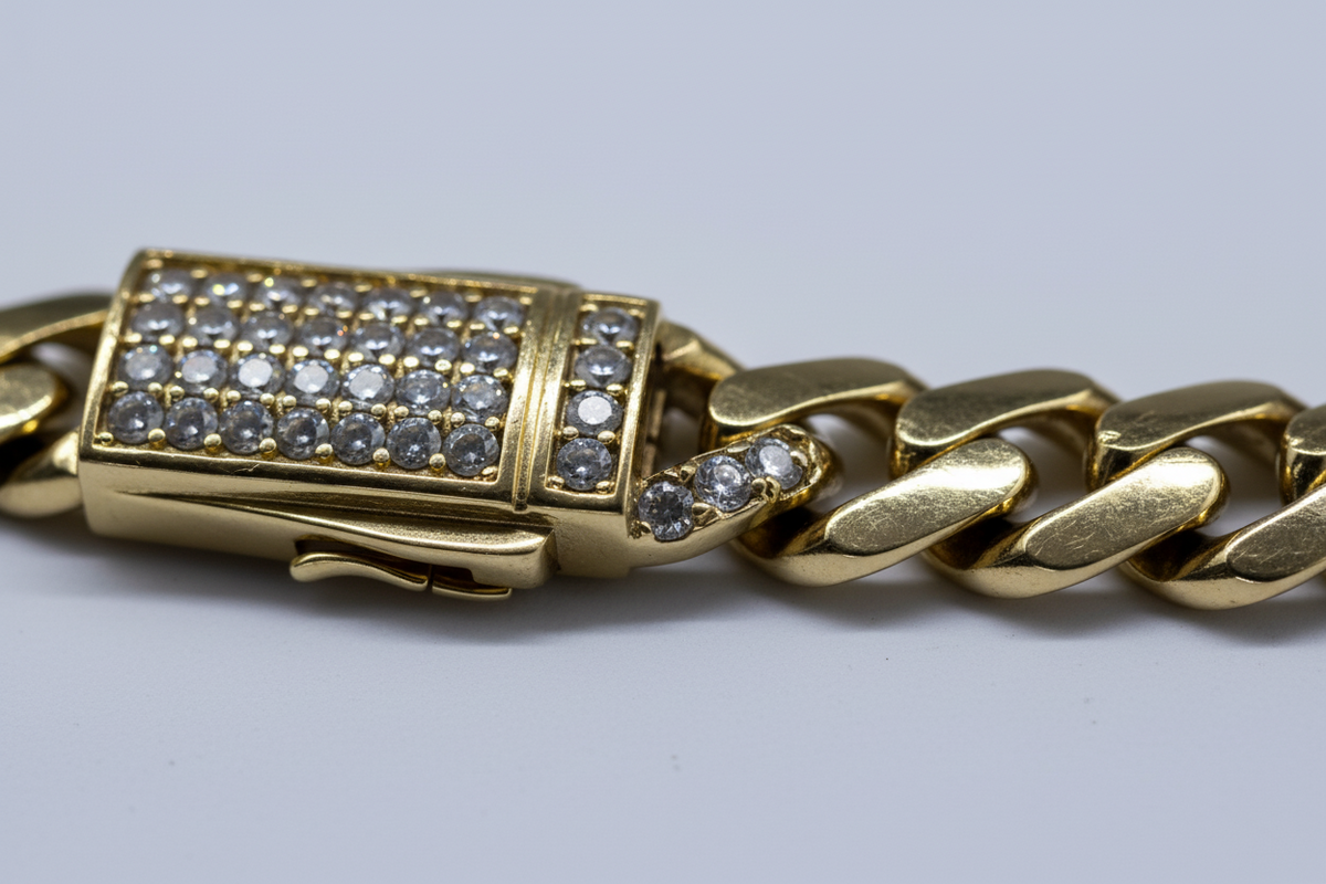 14K Yellow Gold CZ Cuban Link Bracelet 8mm | 10.8g