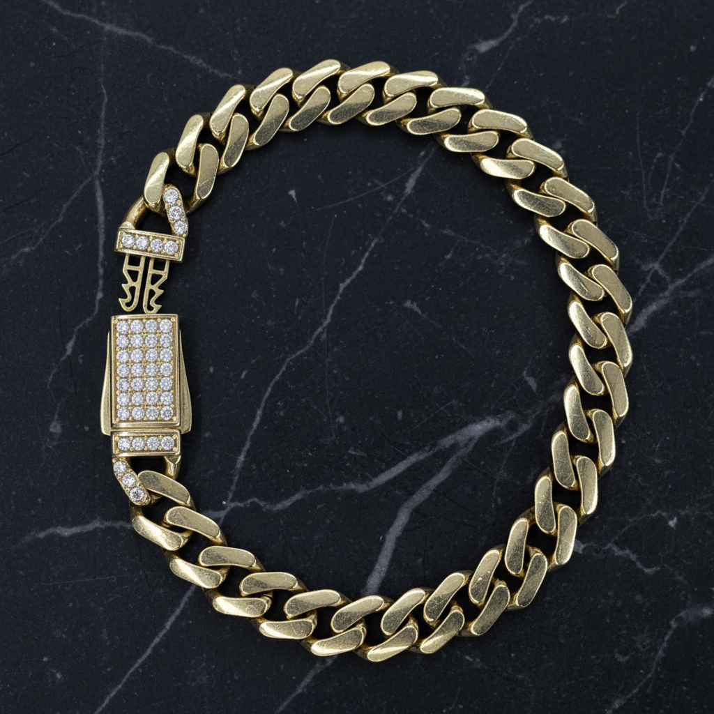 14K Yellow Gold CZ Cuban Link Bracelet 8mm | 10.8g