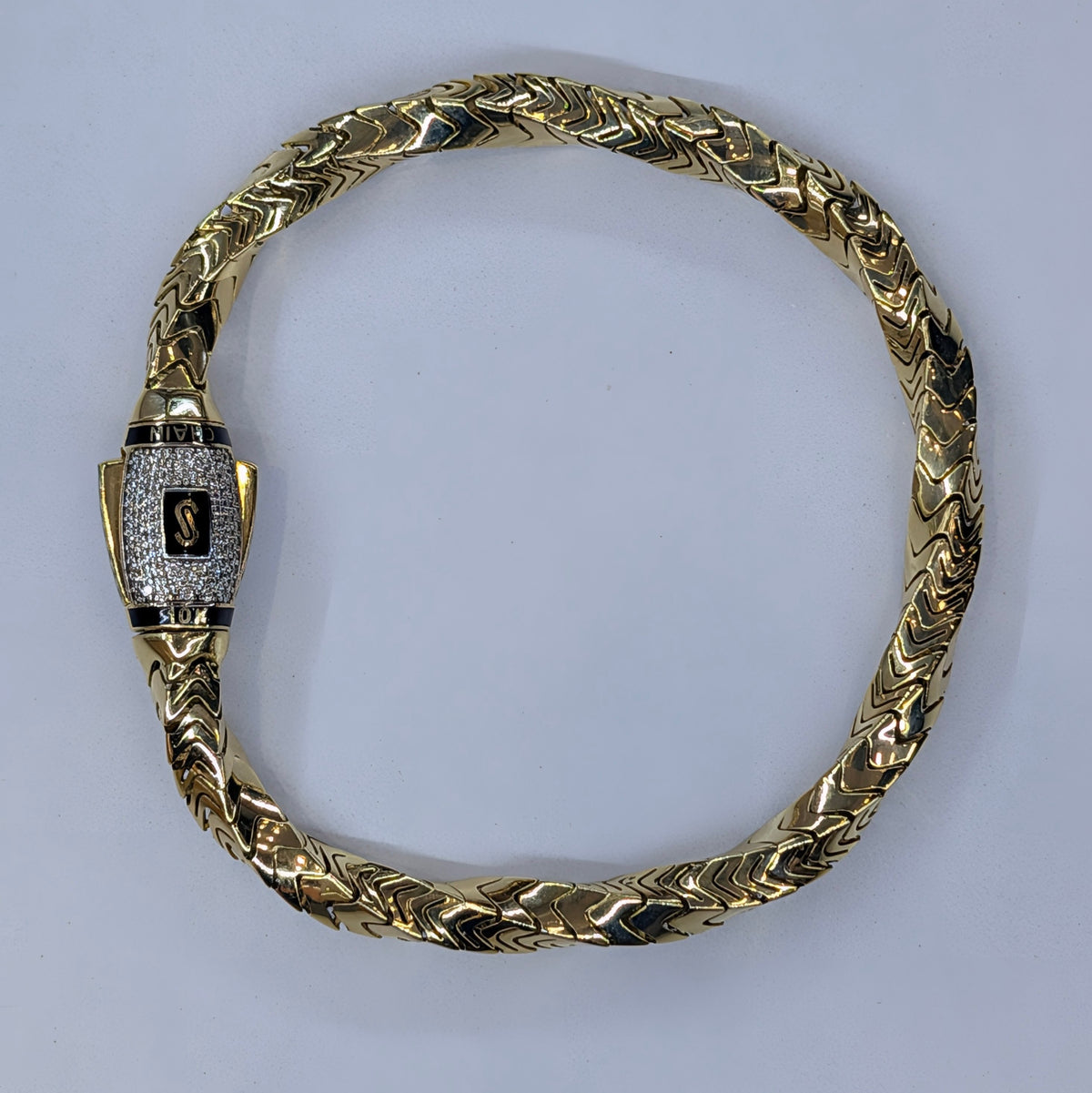 10K Gold Monaco Fancy Link Bracelet | 6mm | 8.25" | Diamond Pavé Clasp