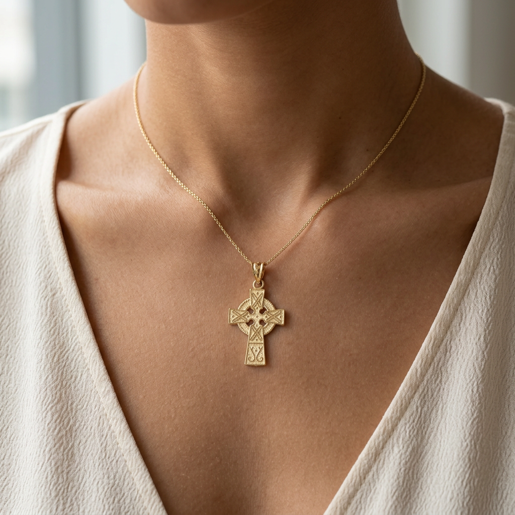 Celtic Cross Pendant in 14K Yellow Gold, 14 × 20 mm