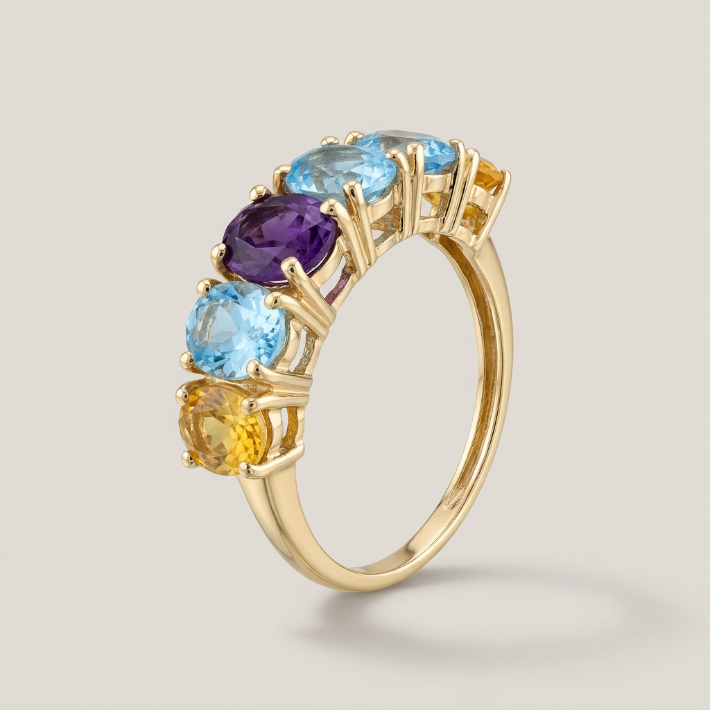 10K Yellow Gold Multi-Color Five-Stone Ring | Size 5 | R273