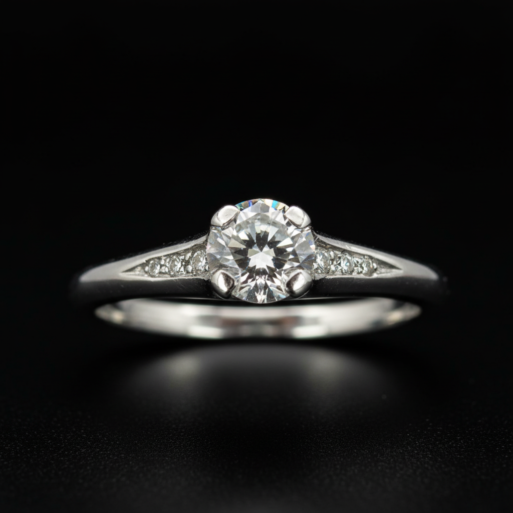 Close-up of diamond and platinum setting