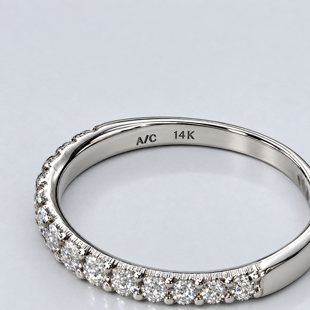 Enhanced 14K white gold radiant-cut engagement ring set with deeper hallmark