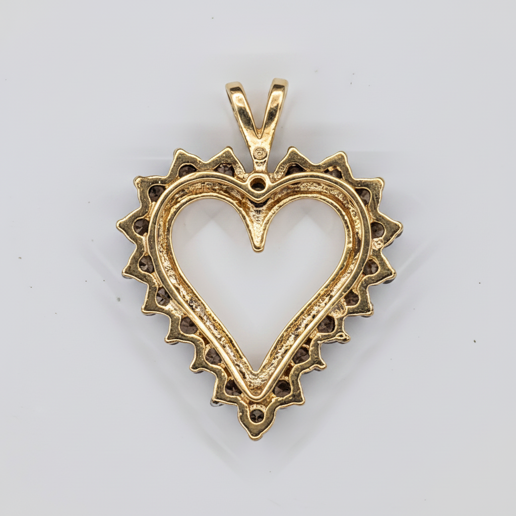 Enhanced Back - 10K Yellow Gold Diamond Heart Pendant