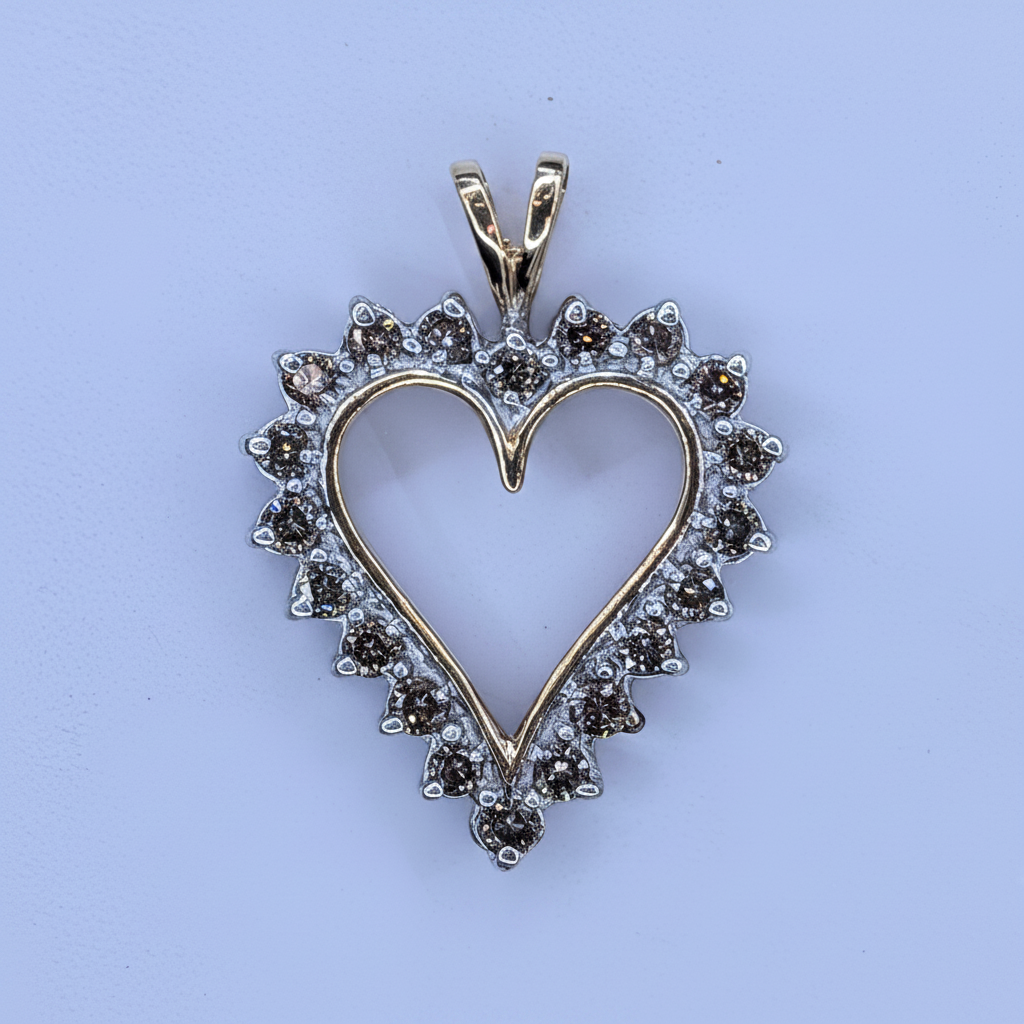 Enhanced Front - 10K Yellow Gold Diamond Heart Pendant
