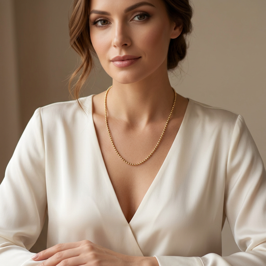 Female lifestyle image with a tasteful lower neckline