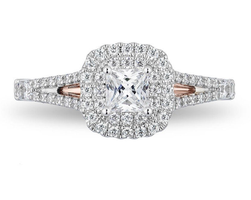Enchanted Disney Belle 14K Two-Tone Gold Princess-Cut Diamond Double Frame Rose Engagement Ring – 3/4 CTW