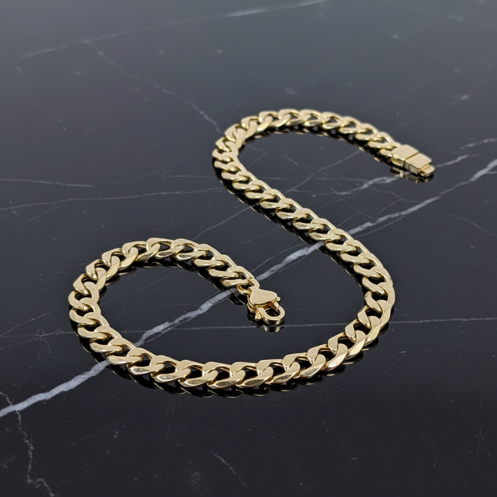 Gold Cuban Link Chain Flat Lay