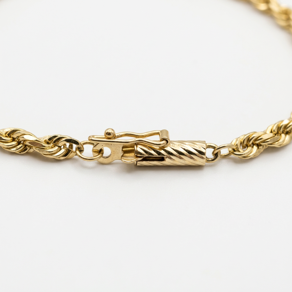 G338 yellow gold rope chain clasp detail