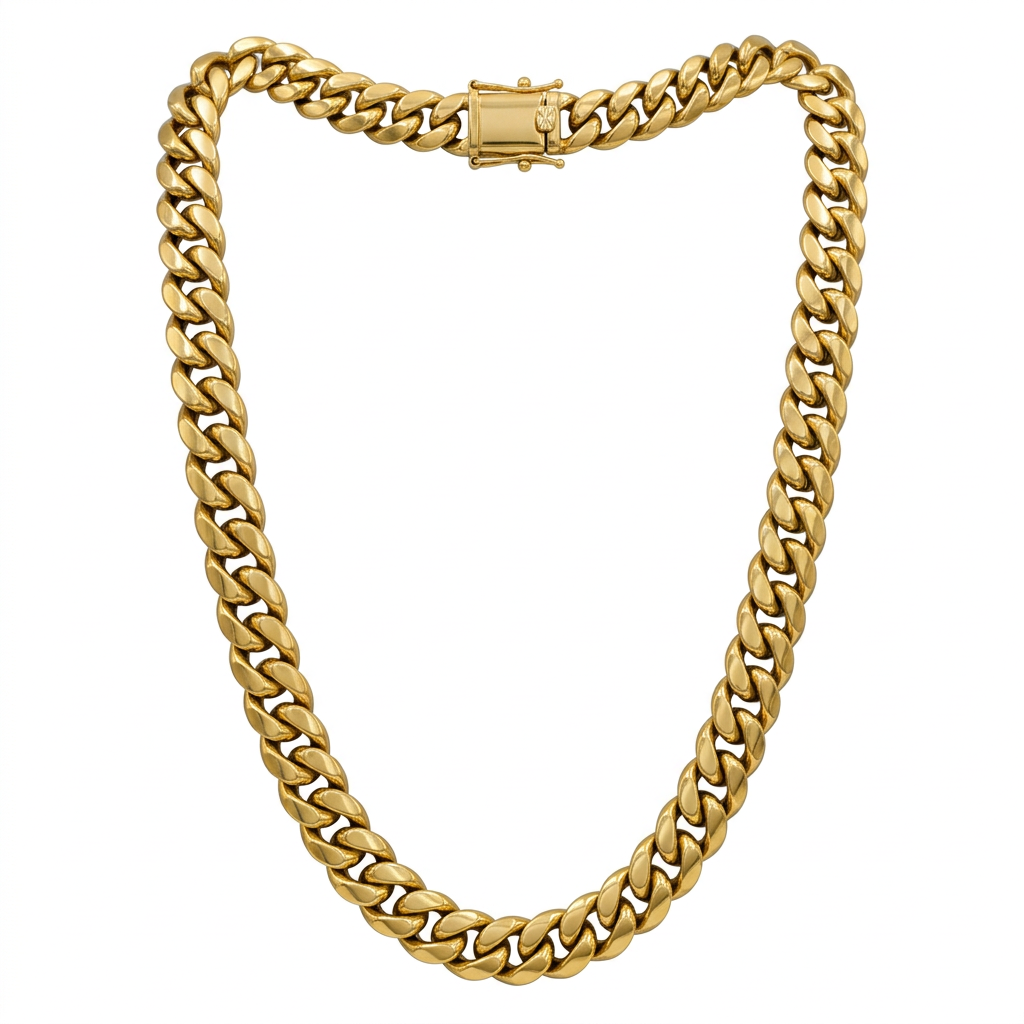 G350 solid 14K yellow gold Cuban link chain in a full natural drape on white