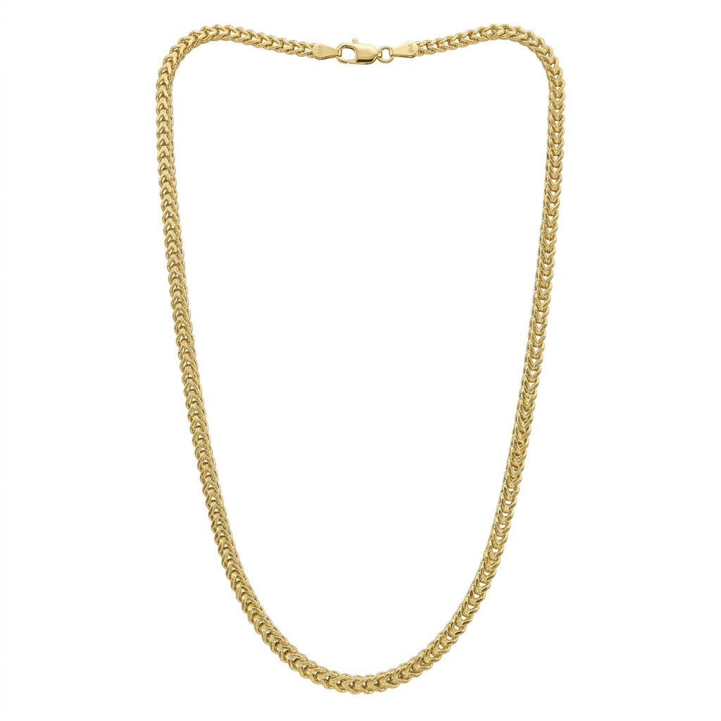 10K yellow gold Franco chain necklace in a full-length natural drape