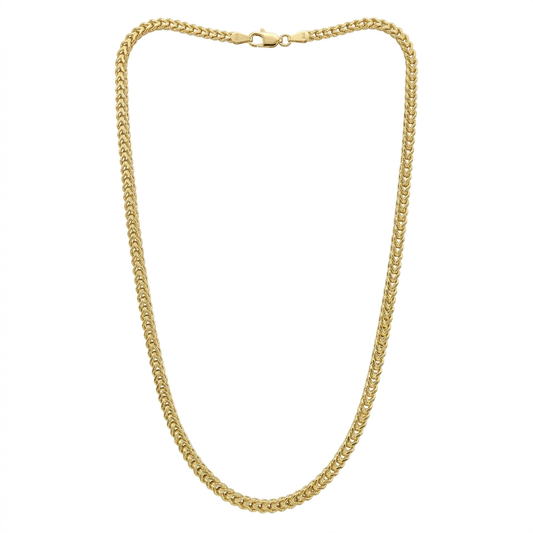 10K yellow gold Franco chain necklace in a full-length natural drape