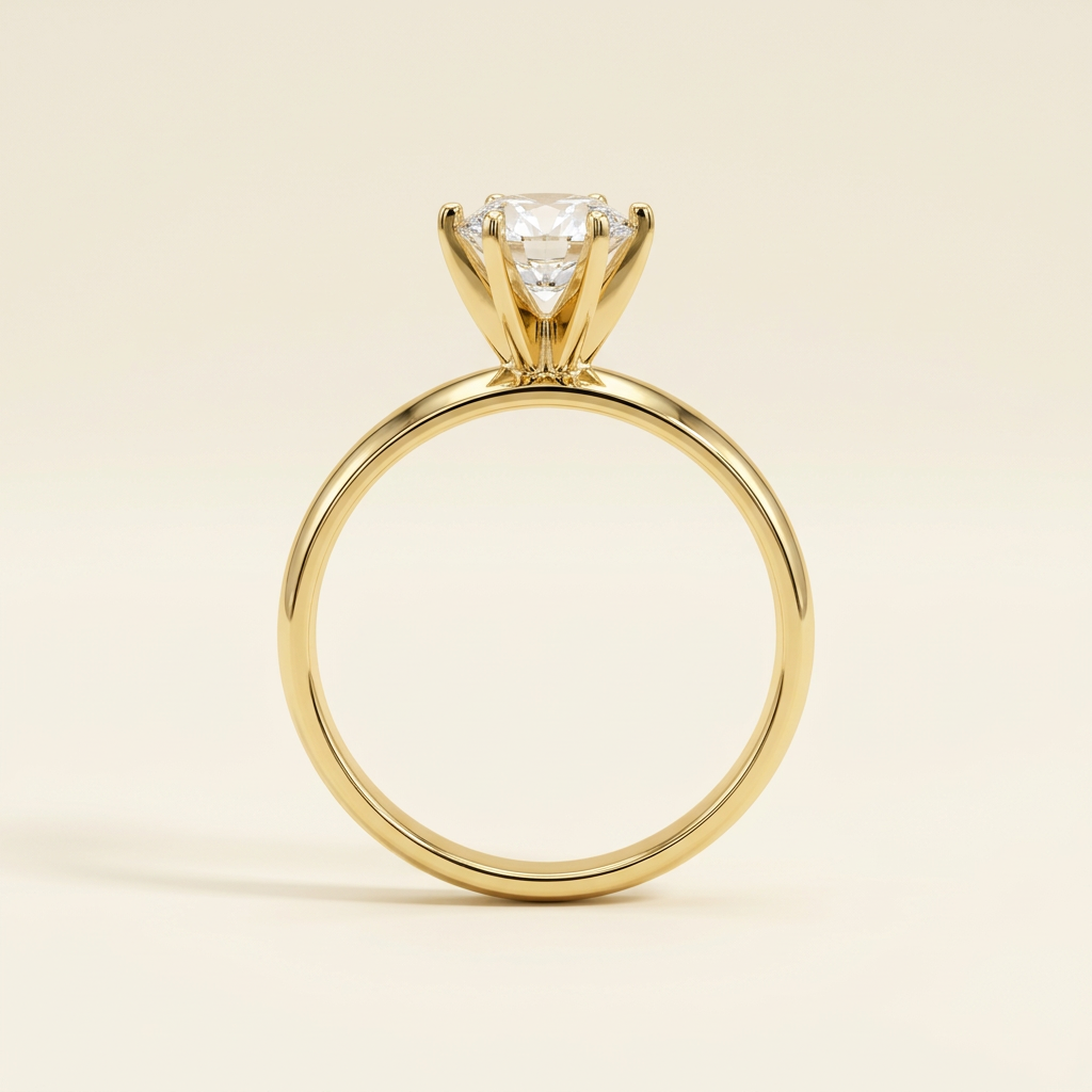 Side profile of G111 14K yellow gold CZ engagement ring