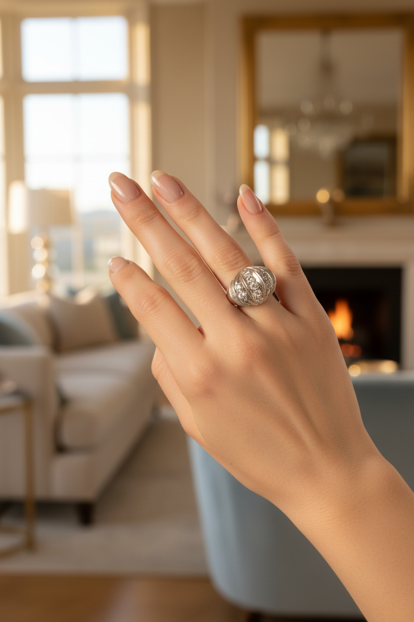 14K White Gold Diamond Ring lifestyle – worn on hand