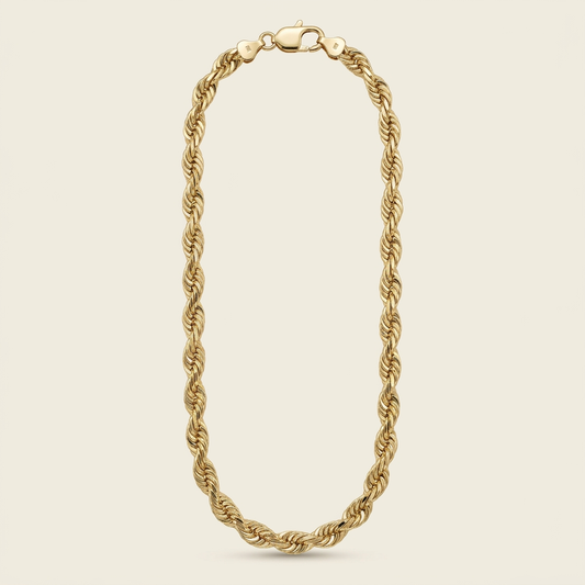 R2281 14K yellow gold rope chain, full length with lobster clasp at the top