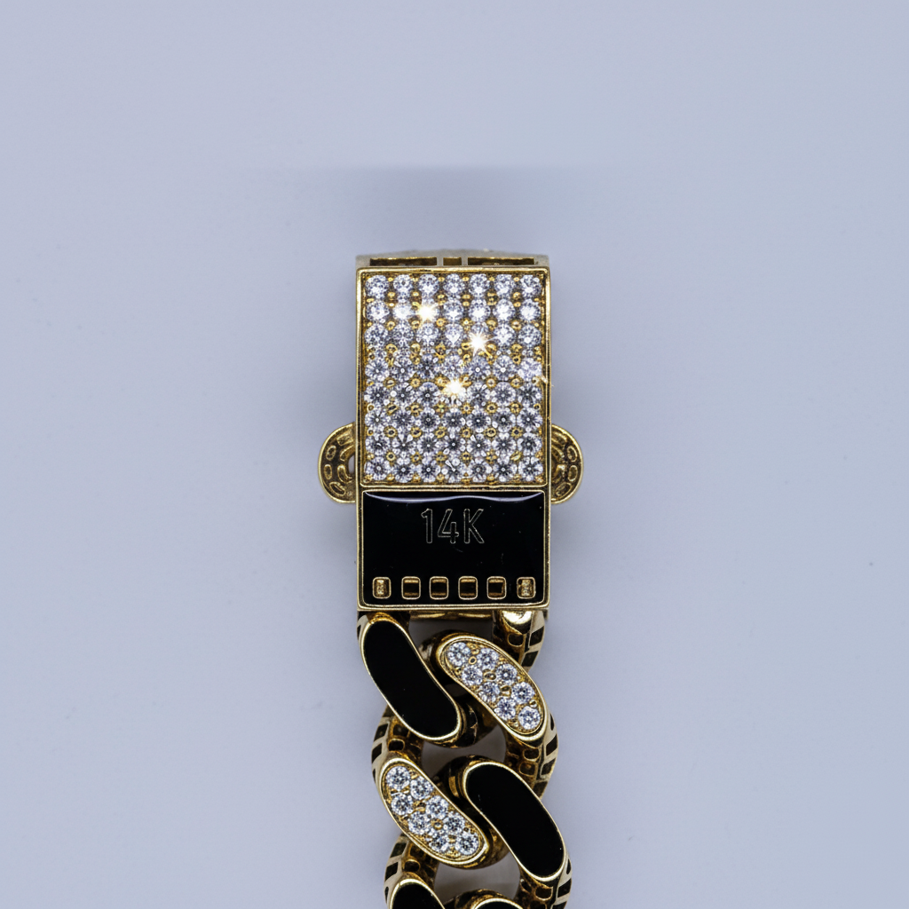 14K Yellow Gold Monaco Cuban Link Bracelet – Clasp Macro