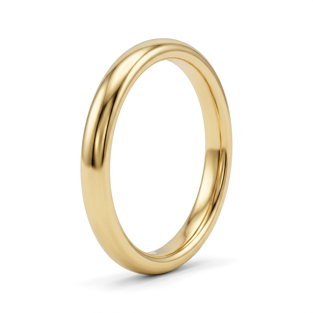 18K yellow gold 2.8mm round wedding band, three-quarter hero view